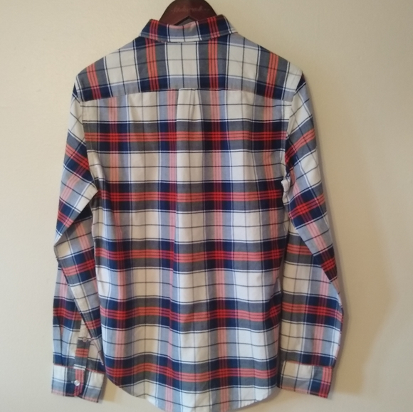 🔥 AEO | White/Blue/Orange Plaid Sturdy Cotton Long-Sleeved Button-Down NWT - Picture 2 of 5